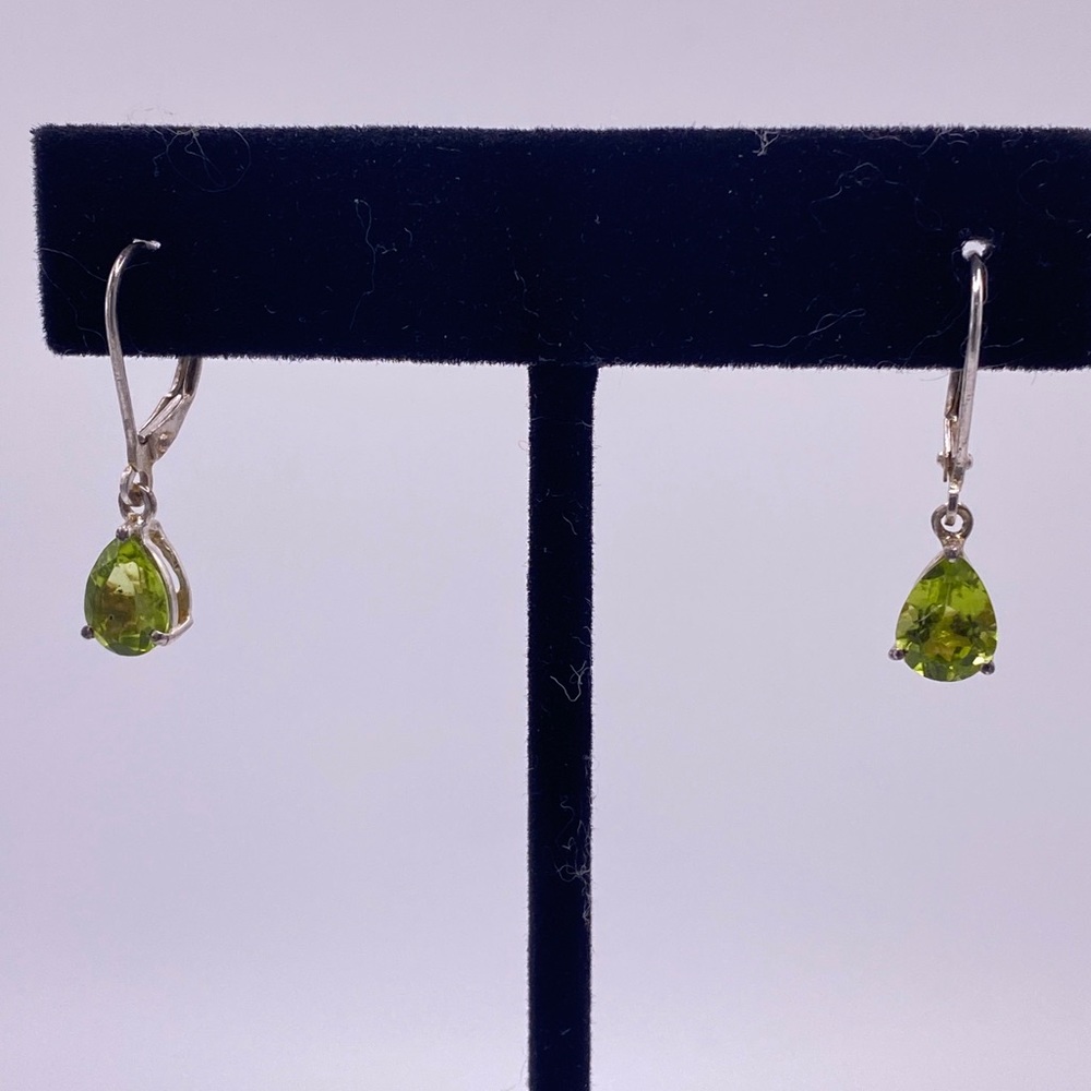 Sterling Silver Green Peridot Teardrop Dangle Earrings
